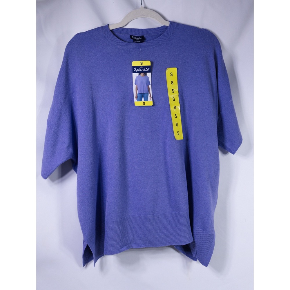 Splendid Womens Short Sleeve Knit Sweater Top Blue Crew Neck Small NWT 1827174 - Picture 2 of 3